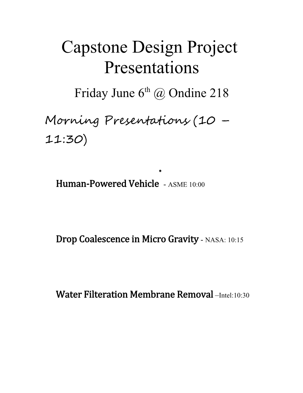 Capstone Design Project Presentations
