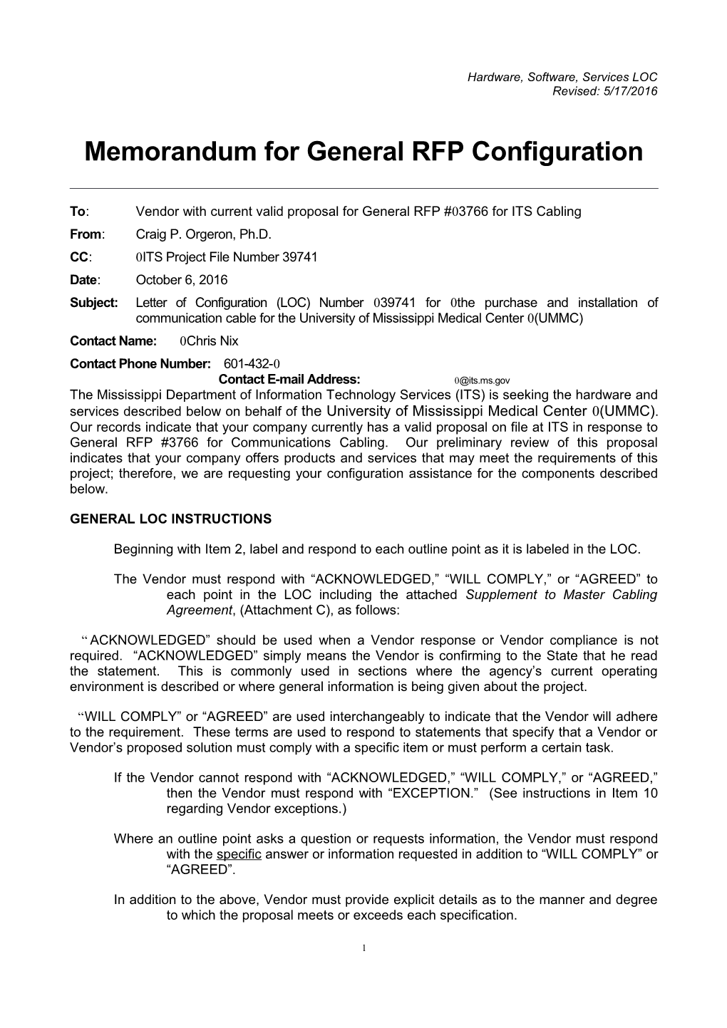 Memorandum for General RFP Configuration s15