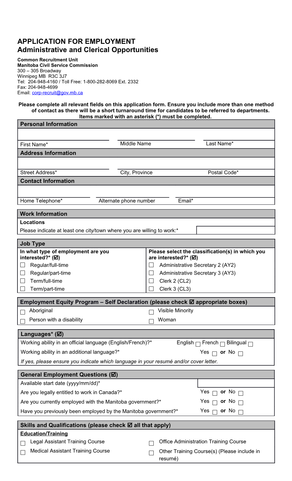 Application for Casual and Term Employment