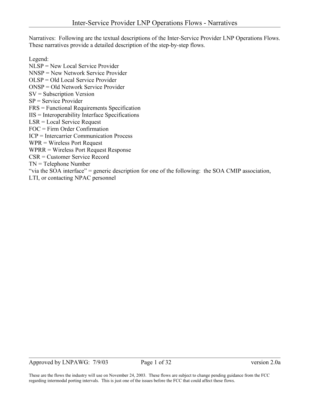 NANC Operations Flow Narratives, Version 2.0