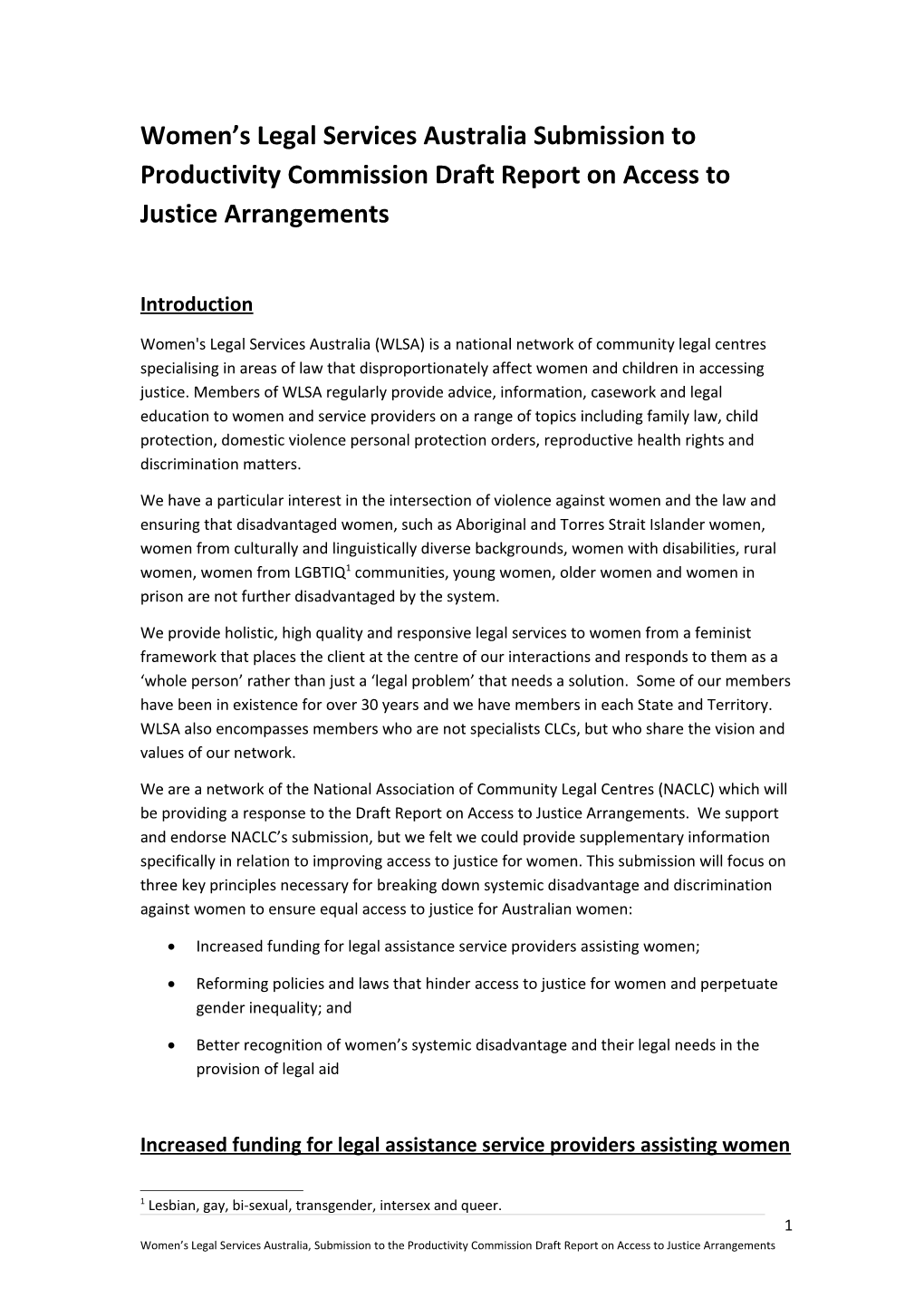 Submission DR207 - Women's Legal Services Australia - Access to Justice Arrangements