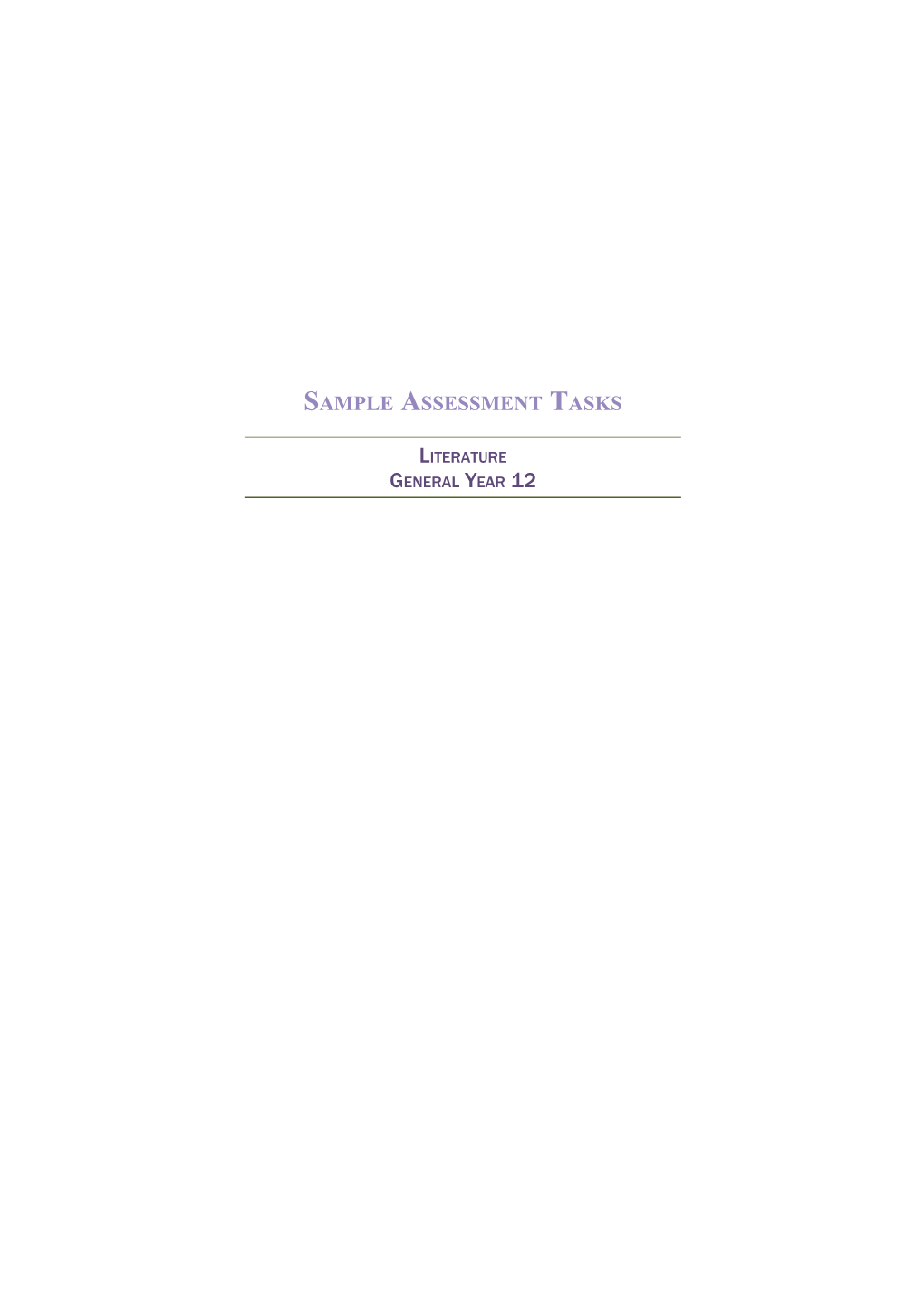 Sample Assessment Tasks