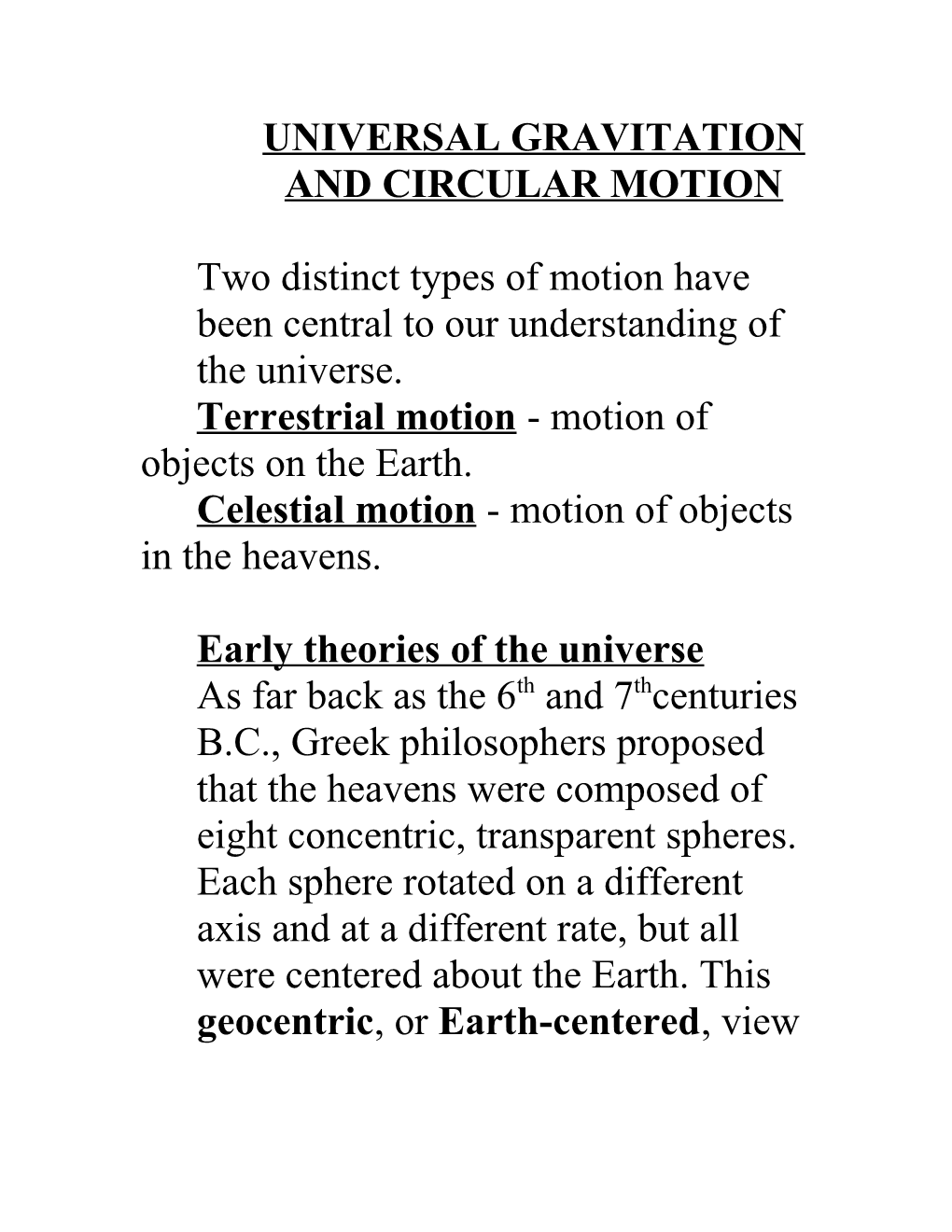 Unit 2 Universal Gravitation and Circular Motion