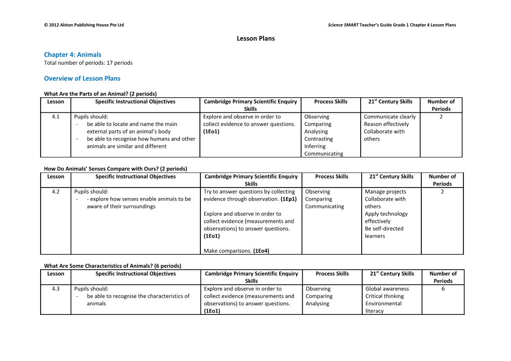 2012 Alston Publishing House Pte Ltd Science SMART Teacher S Guide Grade 1 Chapter 4 Lesson