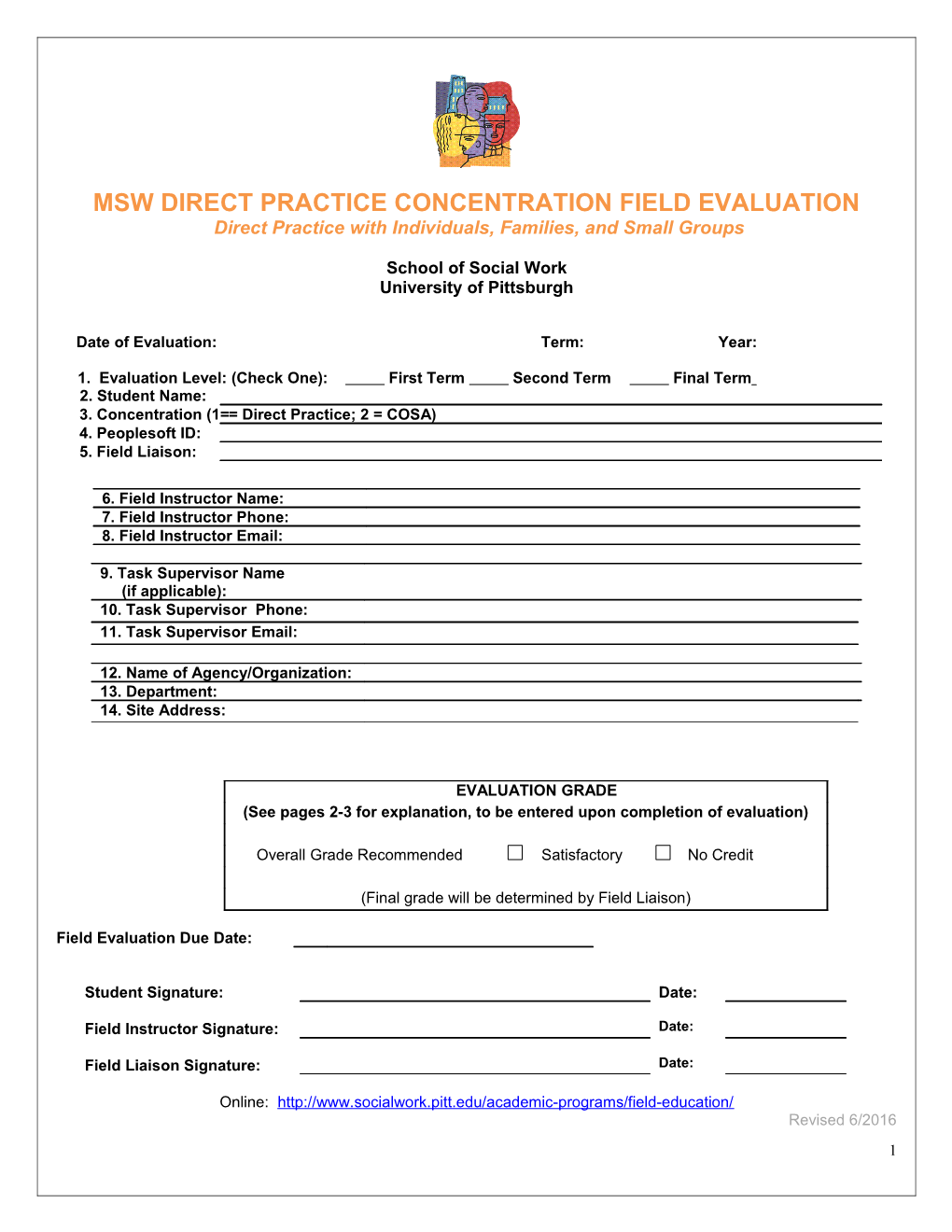 MSW DIRECT PRACTICE CONCENTRATION FIELD EVALUATION Direct Practice with Individuals, Families