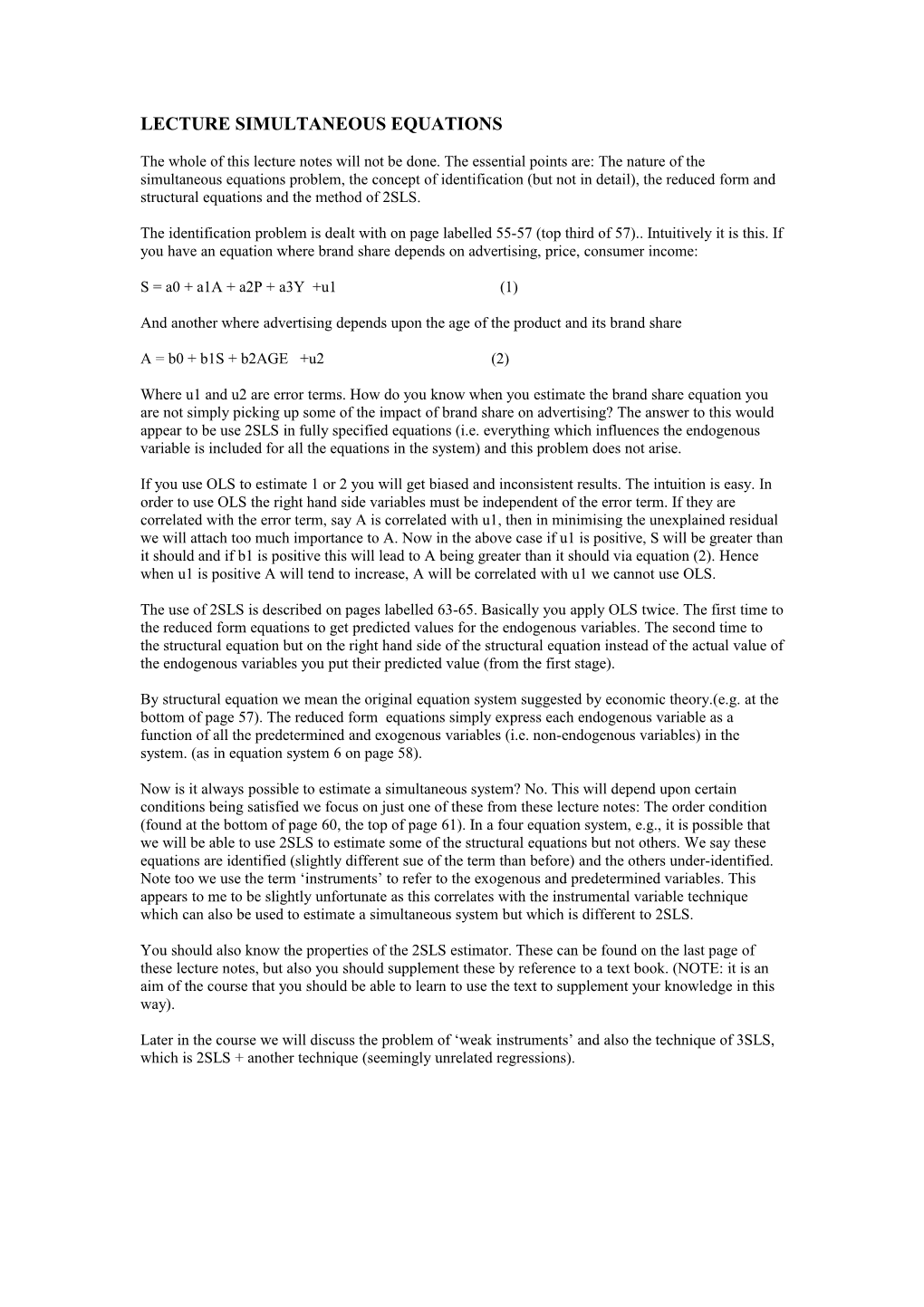 Lecture Simultaneous Equations