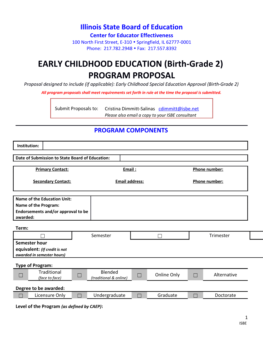 Early Childhood (B-Gr. 2) Program Proposal