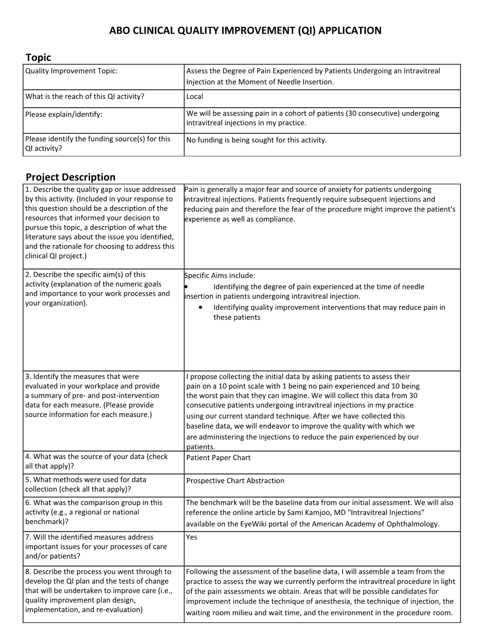 Self-Directed Non-Clinical QI Application (Part One - Initial ABO Approval)