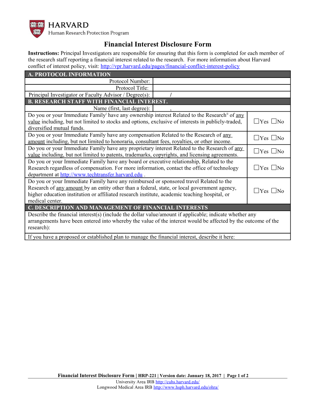 Financial Interest Disclosure Form