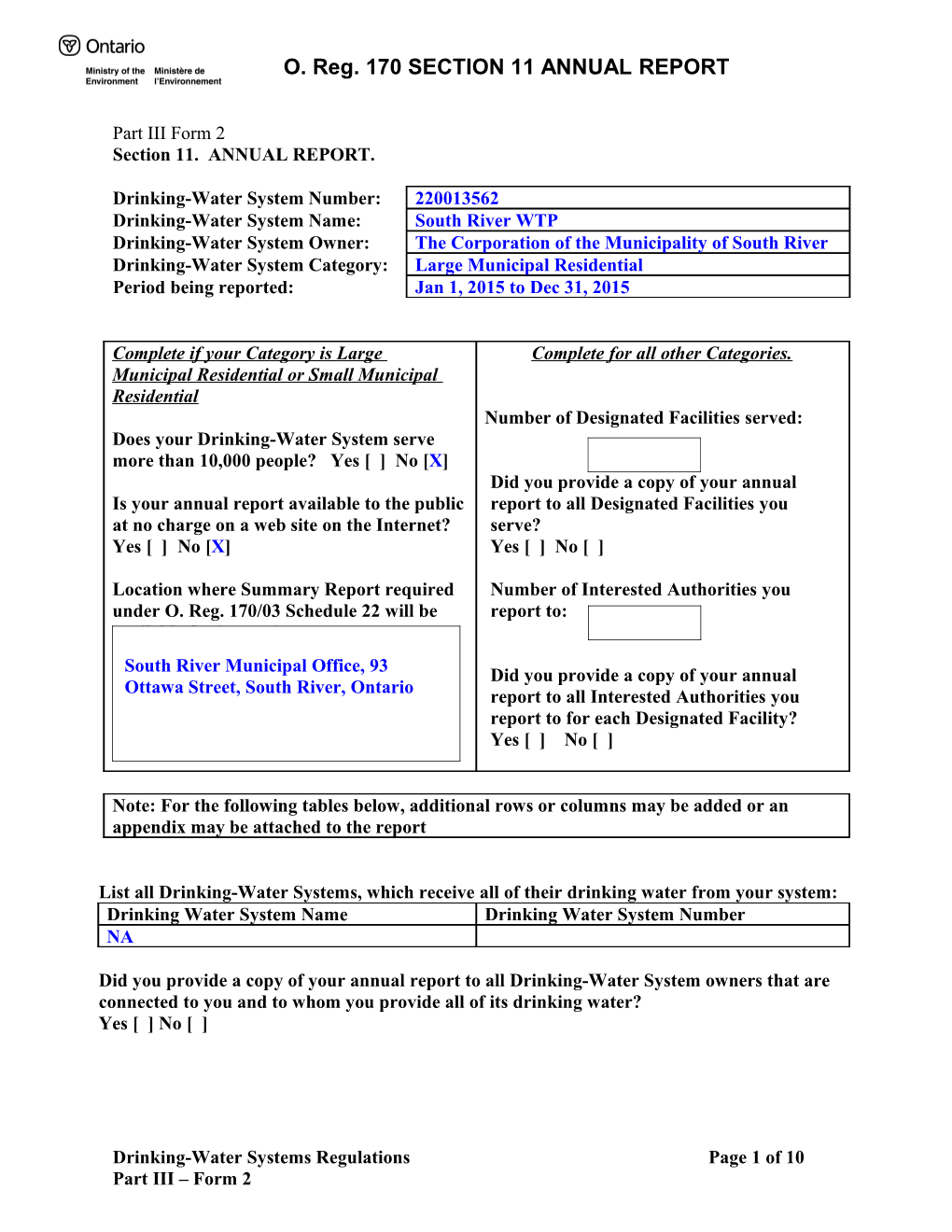 O. Reg. 170 SECTION 11 ANNUAL REPORT