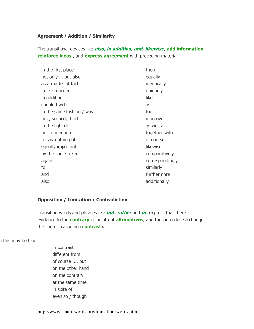 Agreement / Addition / Similarity