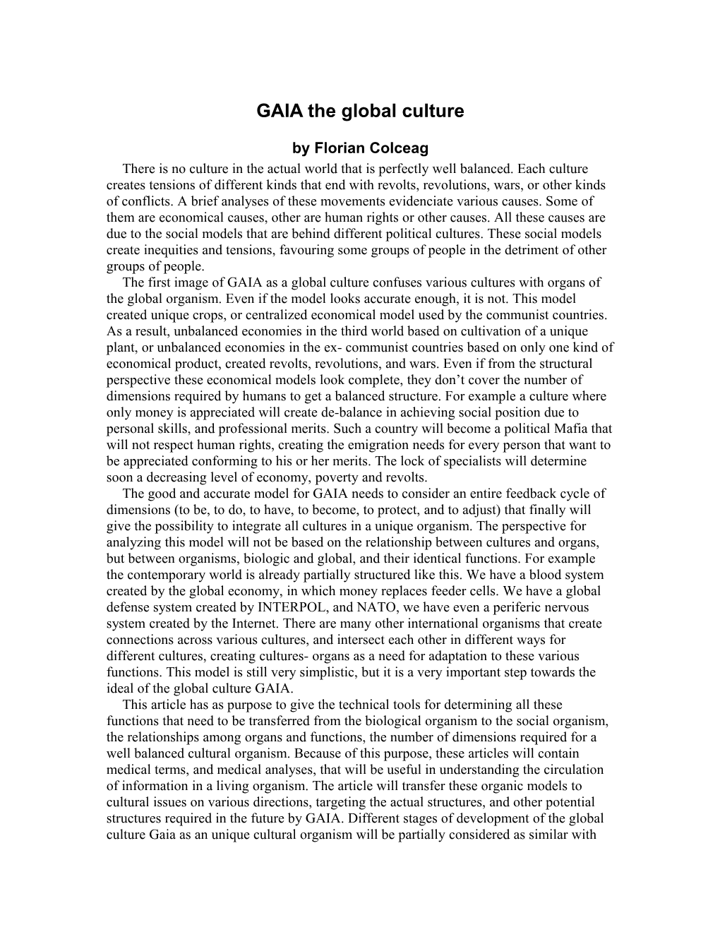 GAIA the Global Culture