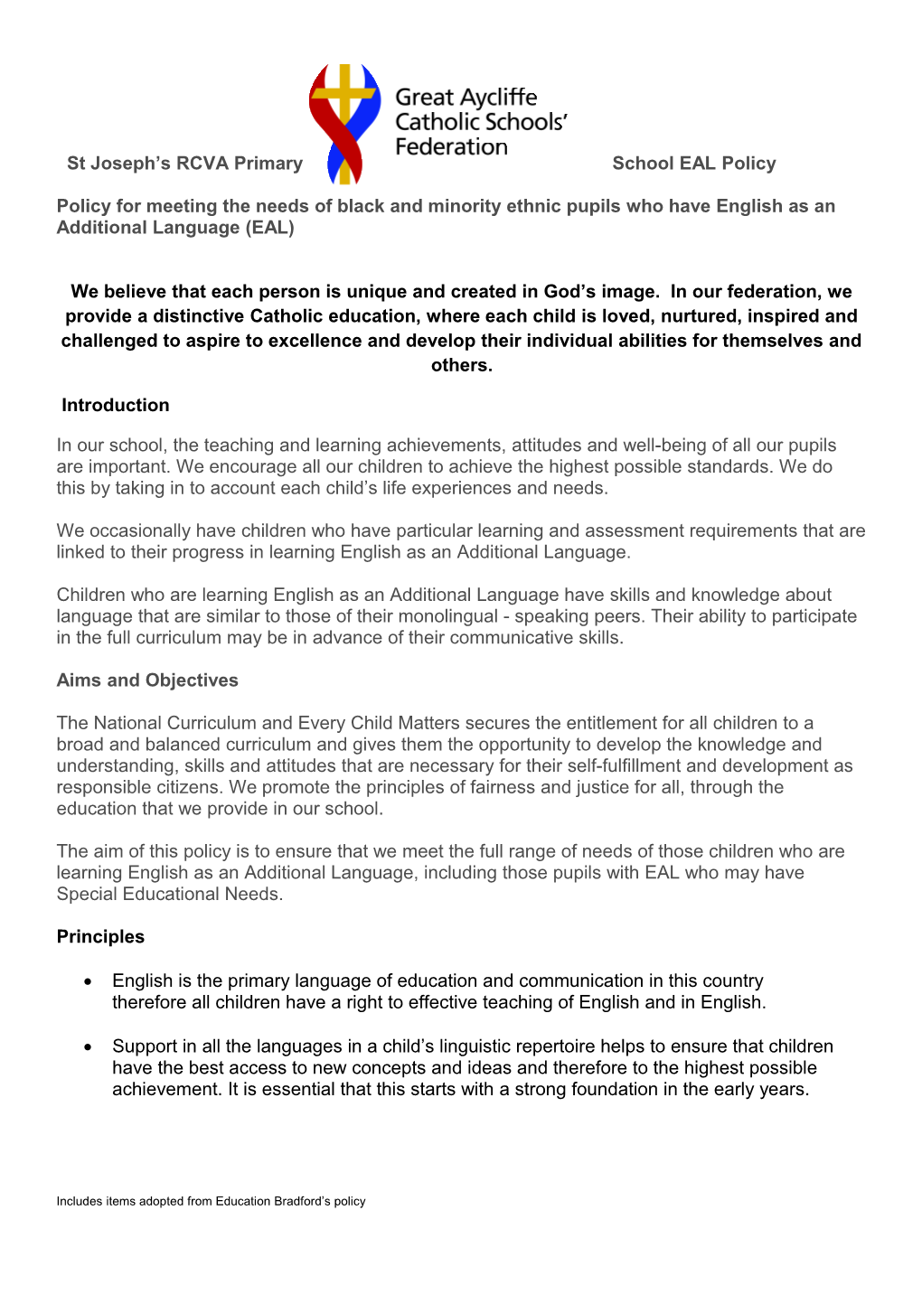 St Joseph S RCVA Primary School EAL Policy