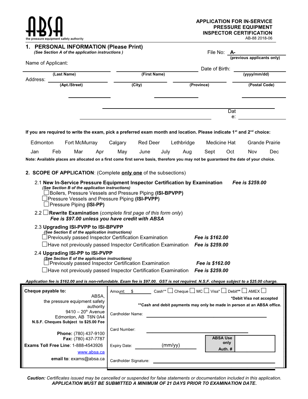 Revising AB-088 Application In-Service Pressure Equipment Inspector Certification (D0040801-14)