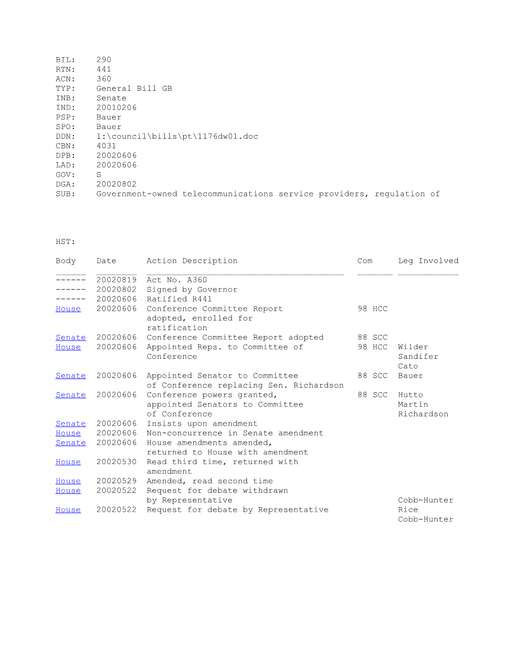 2001-2002 Bill 290: Government-Owned Telecommunications Service Providers, Regulation Of