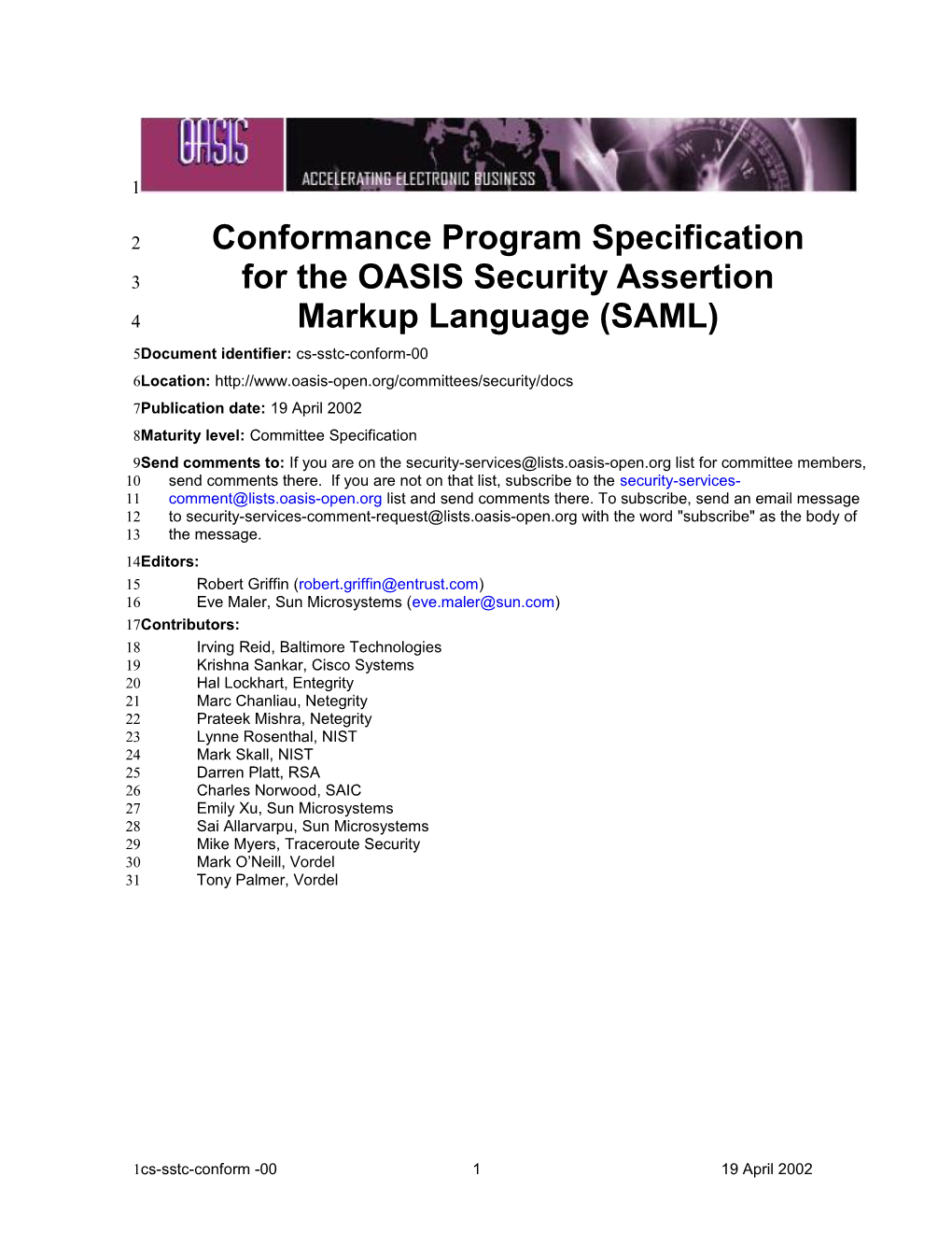 Conformance Program Specification for the OASIS Security Assertion Markup Language (SAML)