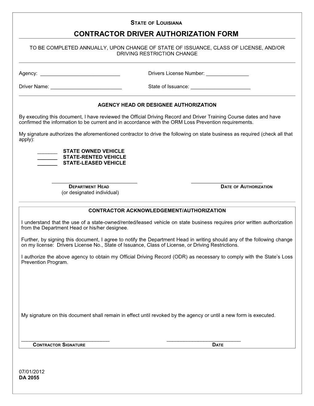 Authorization and Driving History Form s1