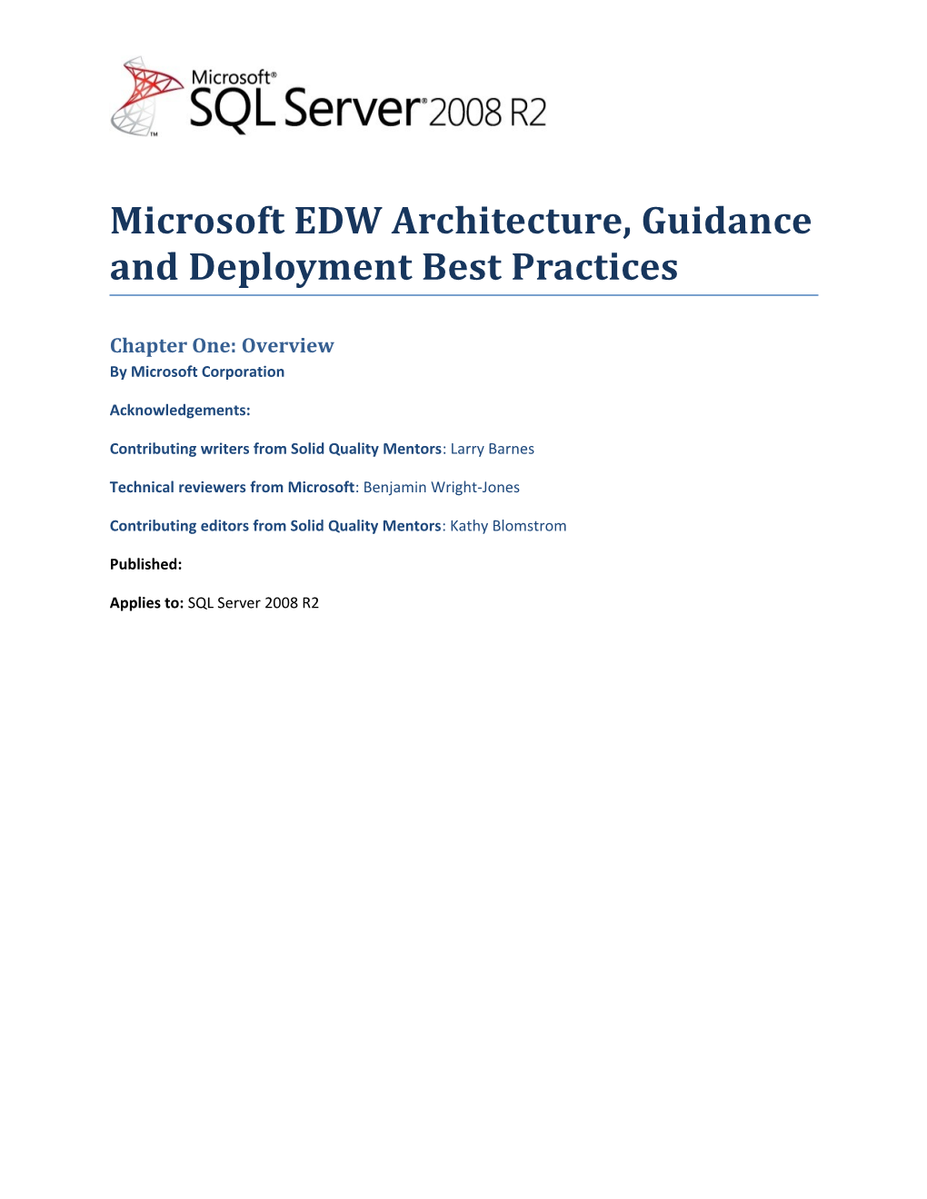 Microsoft EDW Architecture, Guidance and Deployment Best Practices Chapter 1 14