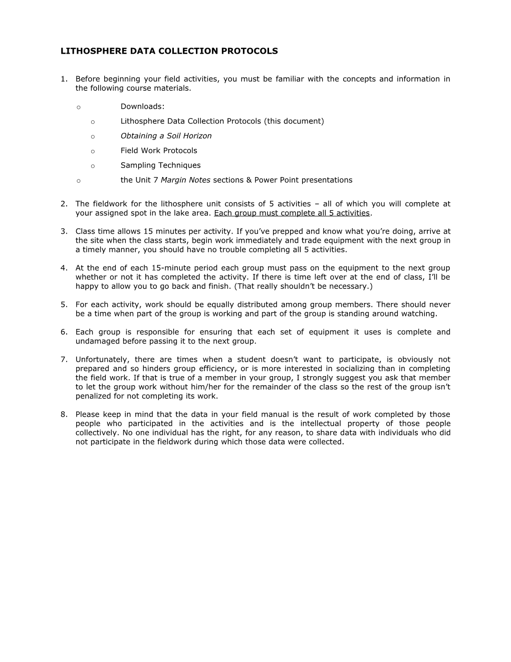 Lithosphere Data Collection Protocols