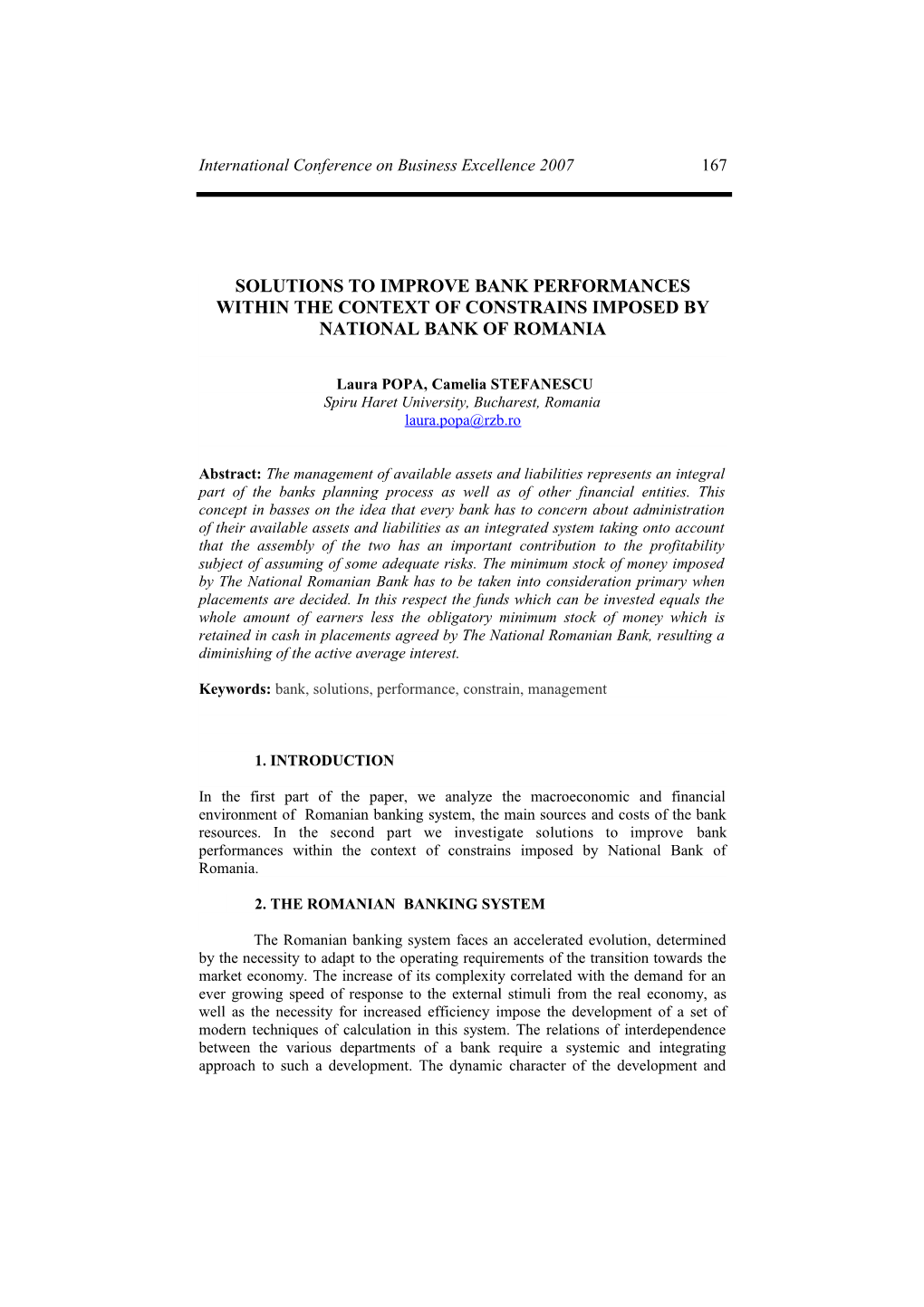 Solutions to Improve Bank Performances Within the Context of Constrains Imposed by National