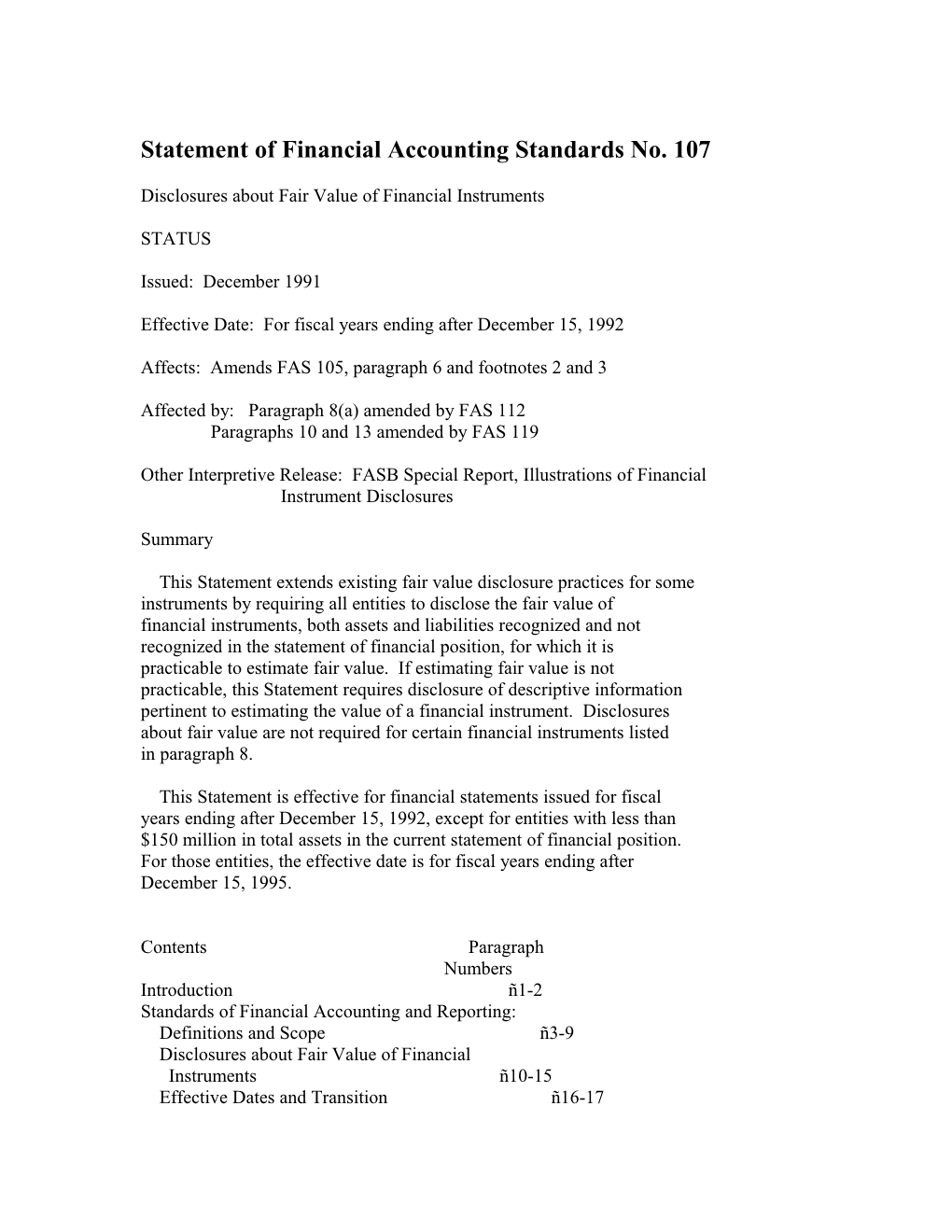 Statement of Financial Accounting Standards No