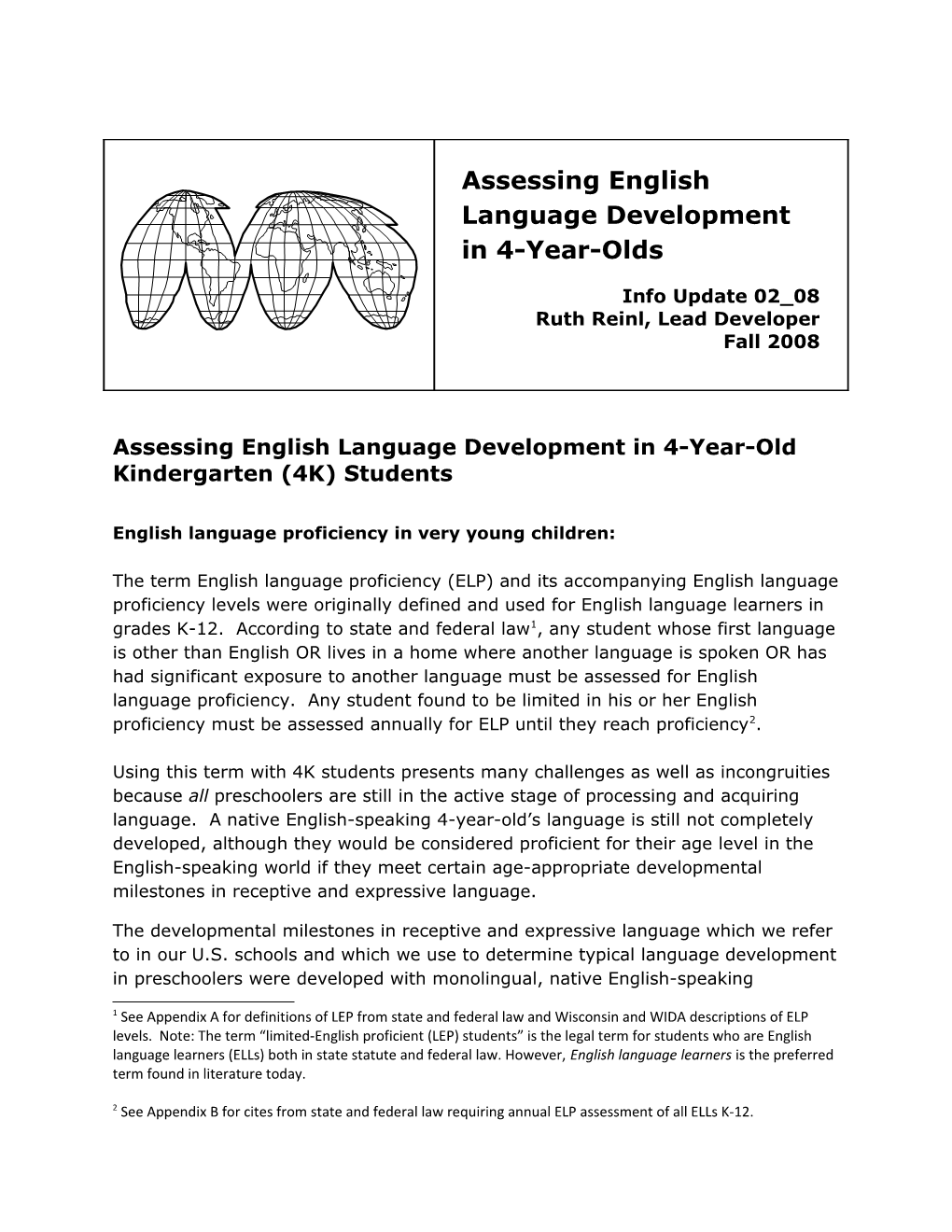 Assessing English Language Development in 4-Year-Old Kindergarten (4K) Students