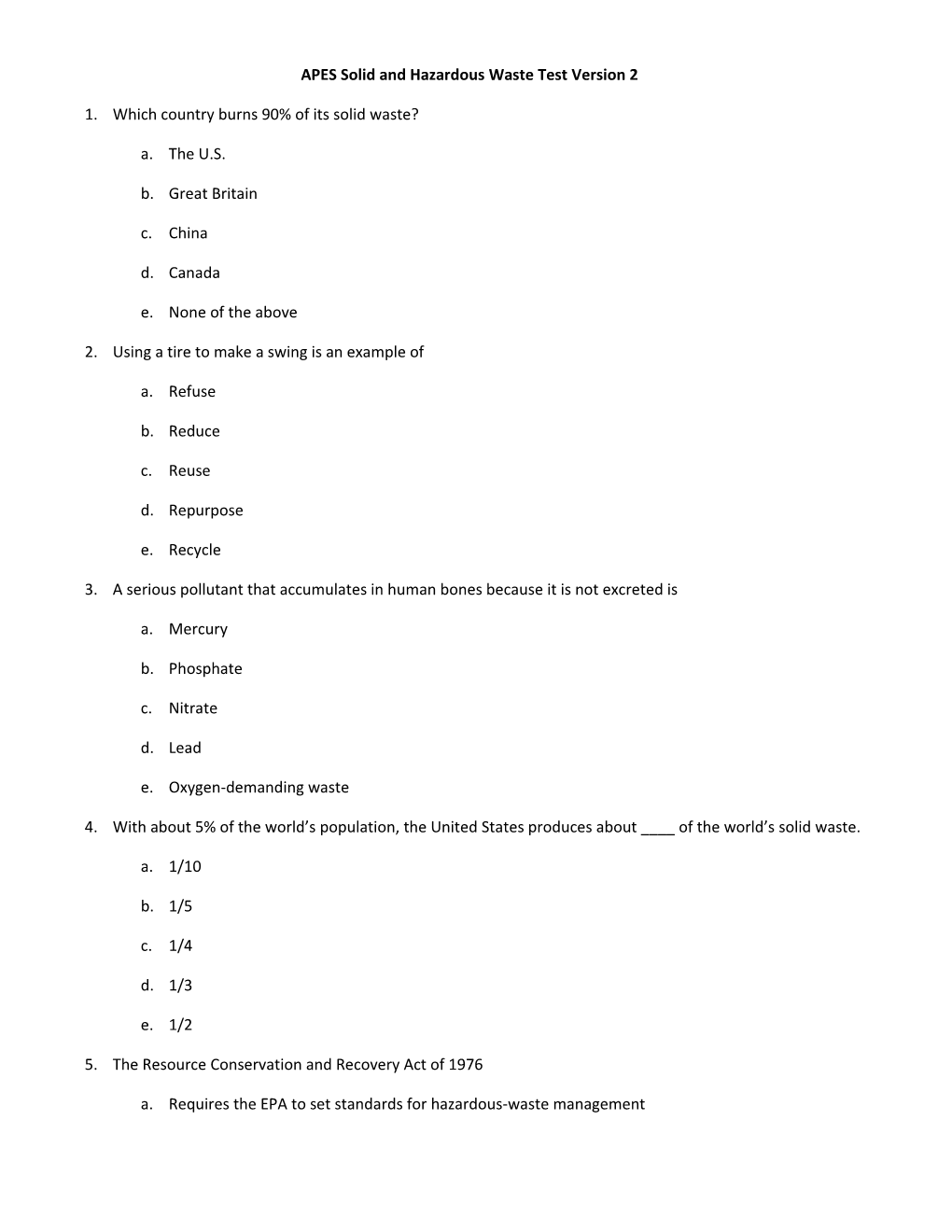 APES Solid and Hazardous Waste Test Version 2