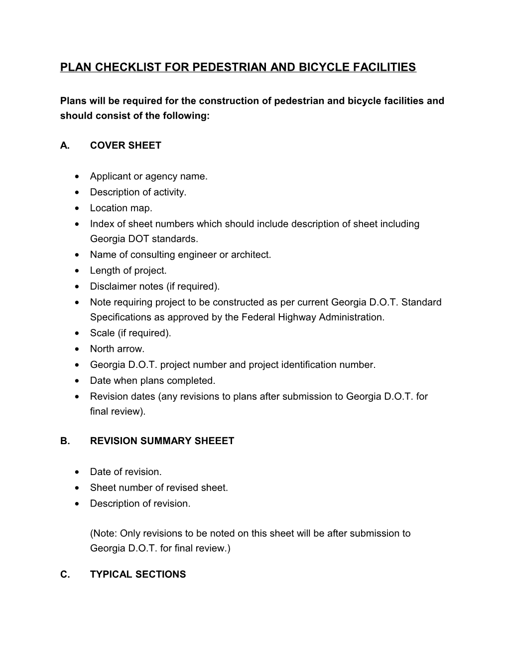 Plan Checklist for Pedestrian and Bicycle Facilities