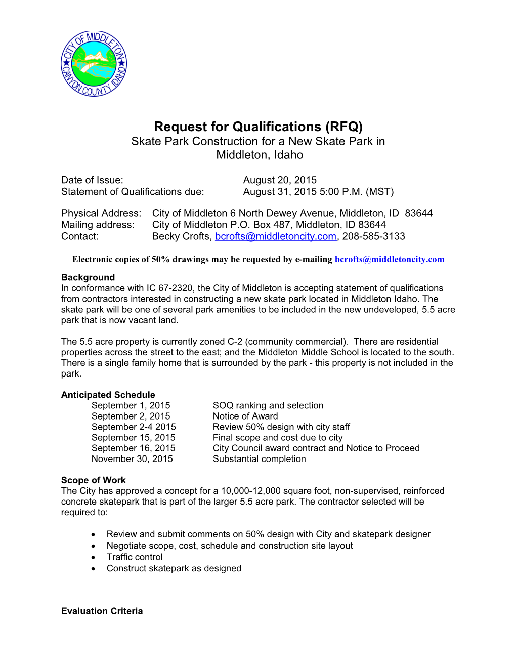 Request for Qualifications (RFQ)