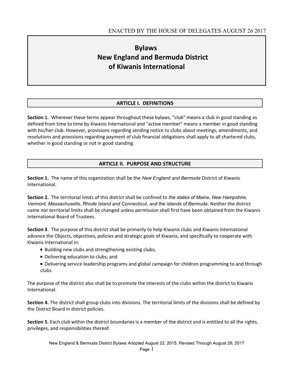 Standard Form for District Bylaws