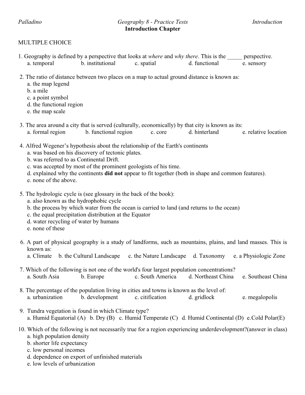 Palladinogeography 8 - Practice Testsintroduction