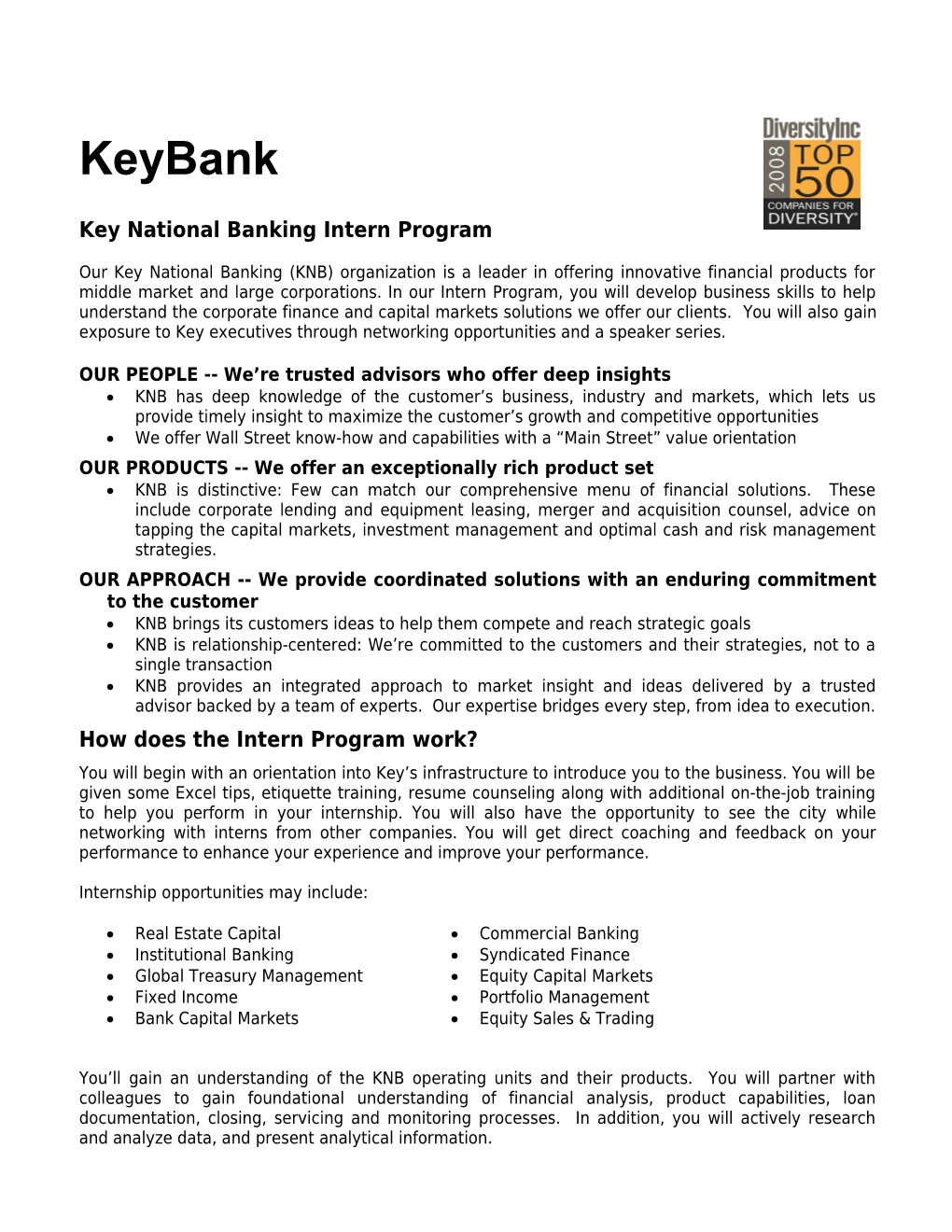 Key Corporate and Investment Banking Analyst Program