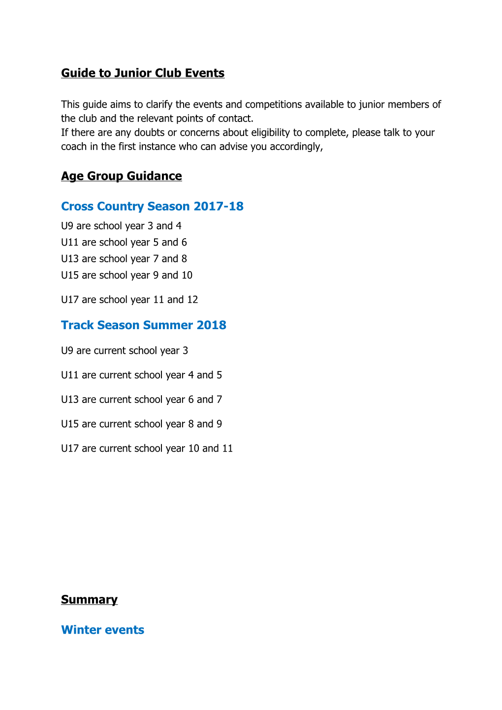 Guide to Junior Club Events This Guide Aims to Clarify the Events and Competitions Available