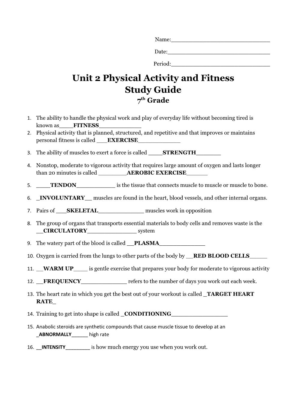 Unit 2 Physical Activity and Fitness