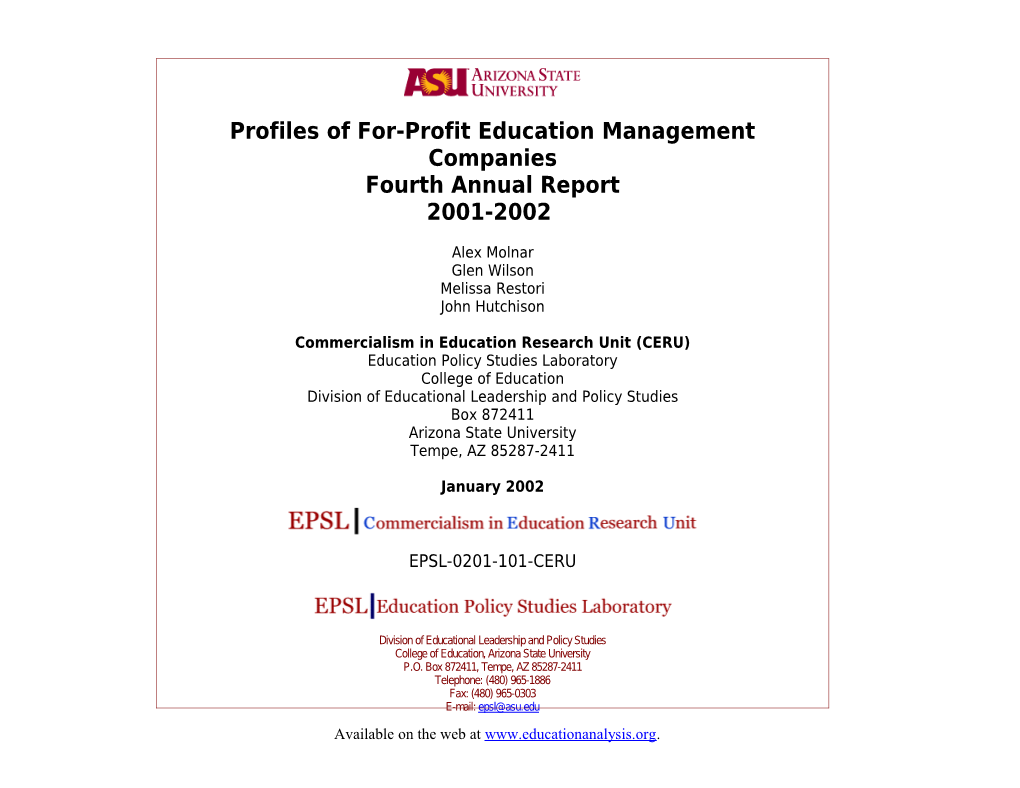 Profiles of For-Profit Education Management