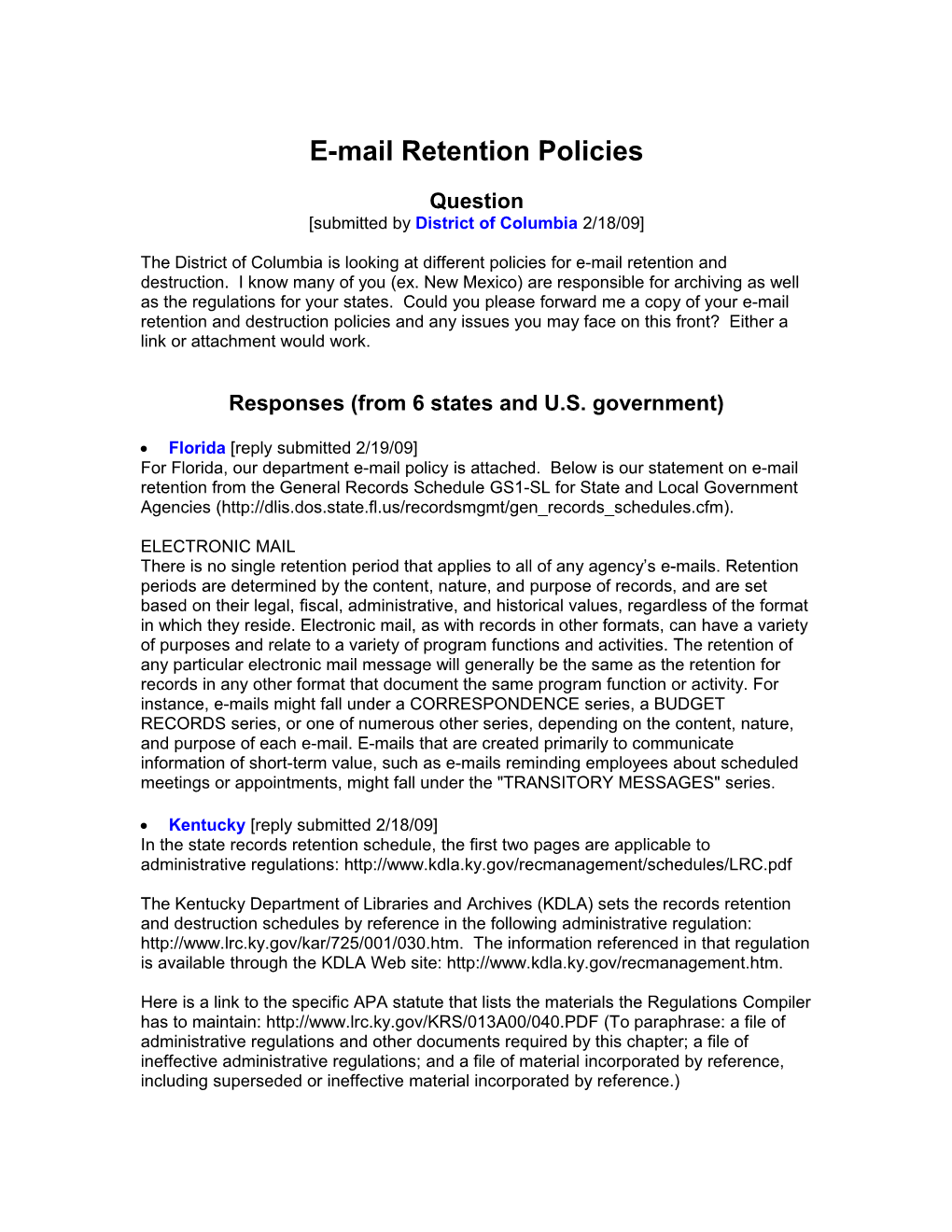 E-Mail Retention Policies