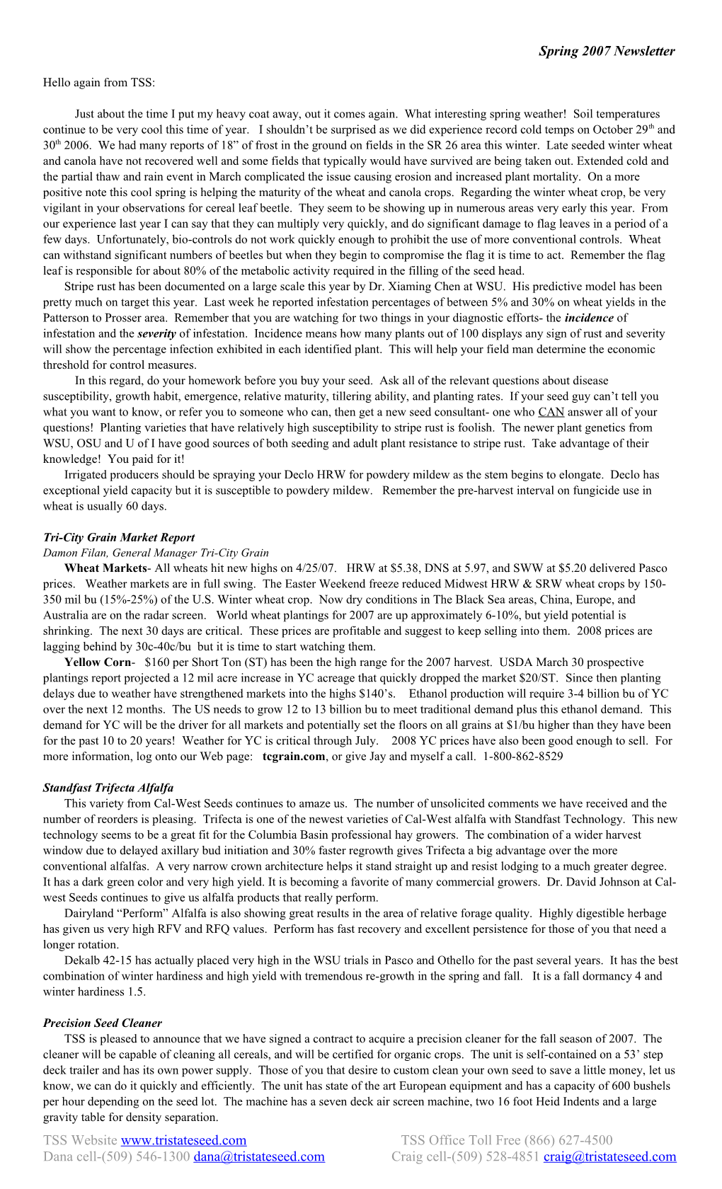 Spring 2007 Newsletter