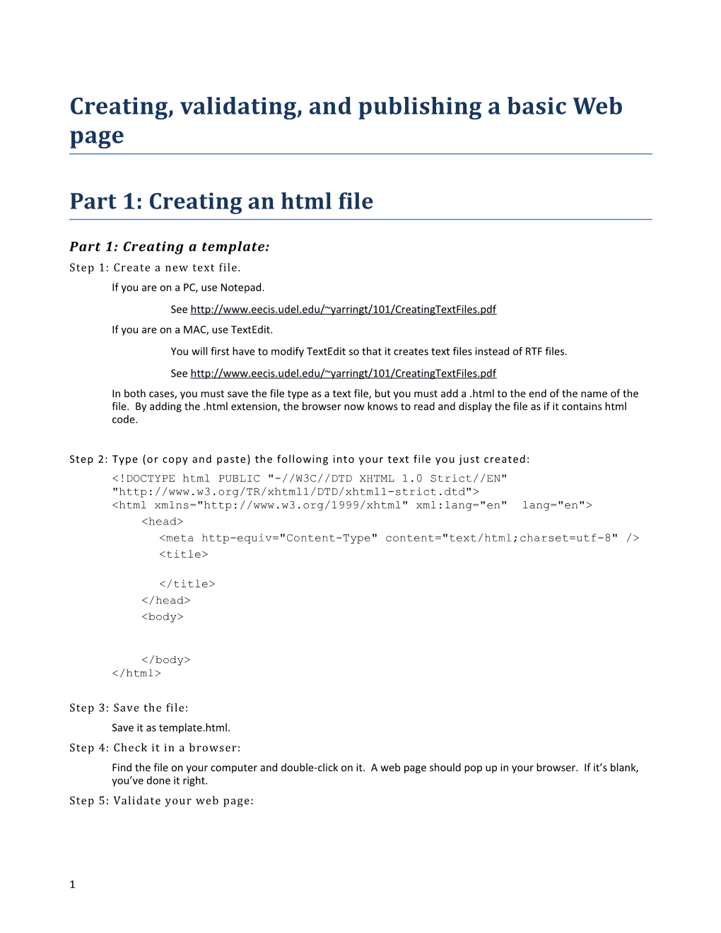 Creating, Validating, and Publishing a Basic Web Page