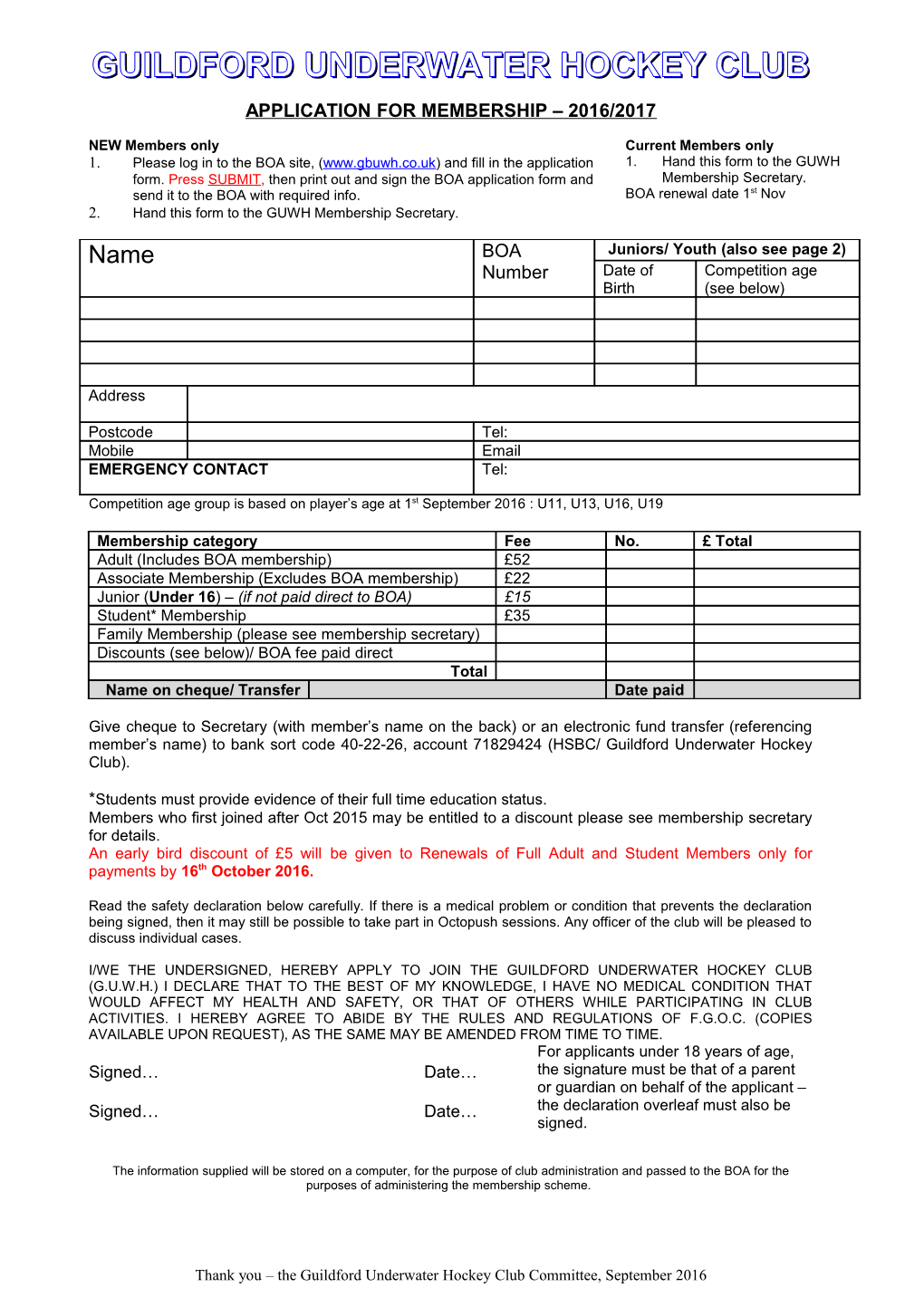 MEMBERSHIP FORM (Adult)