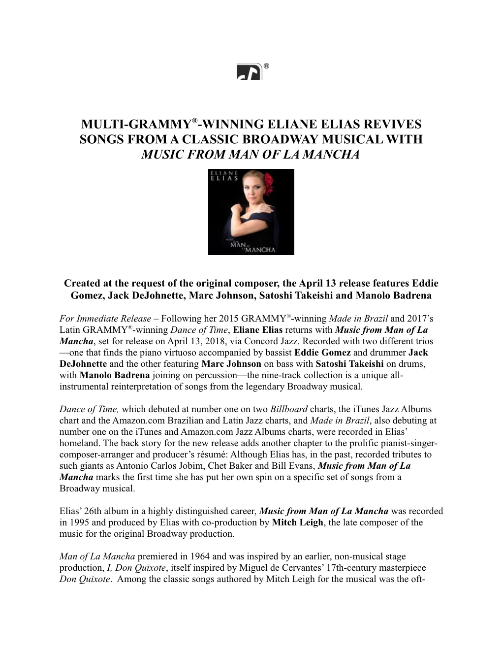 Multi-Grammy -Winning Eliane Elias Revives Songs from a Classic Broadway Musical With