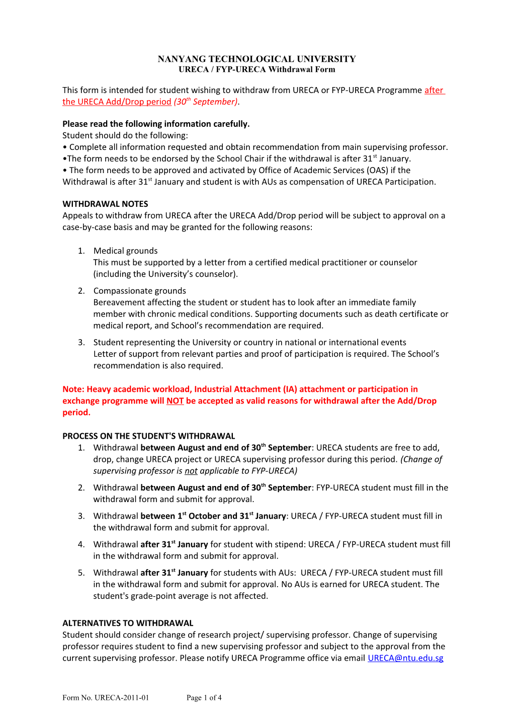 URECA / FYP-Urecawithdrawal Form