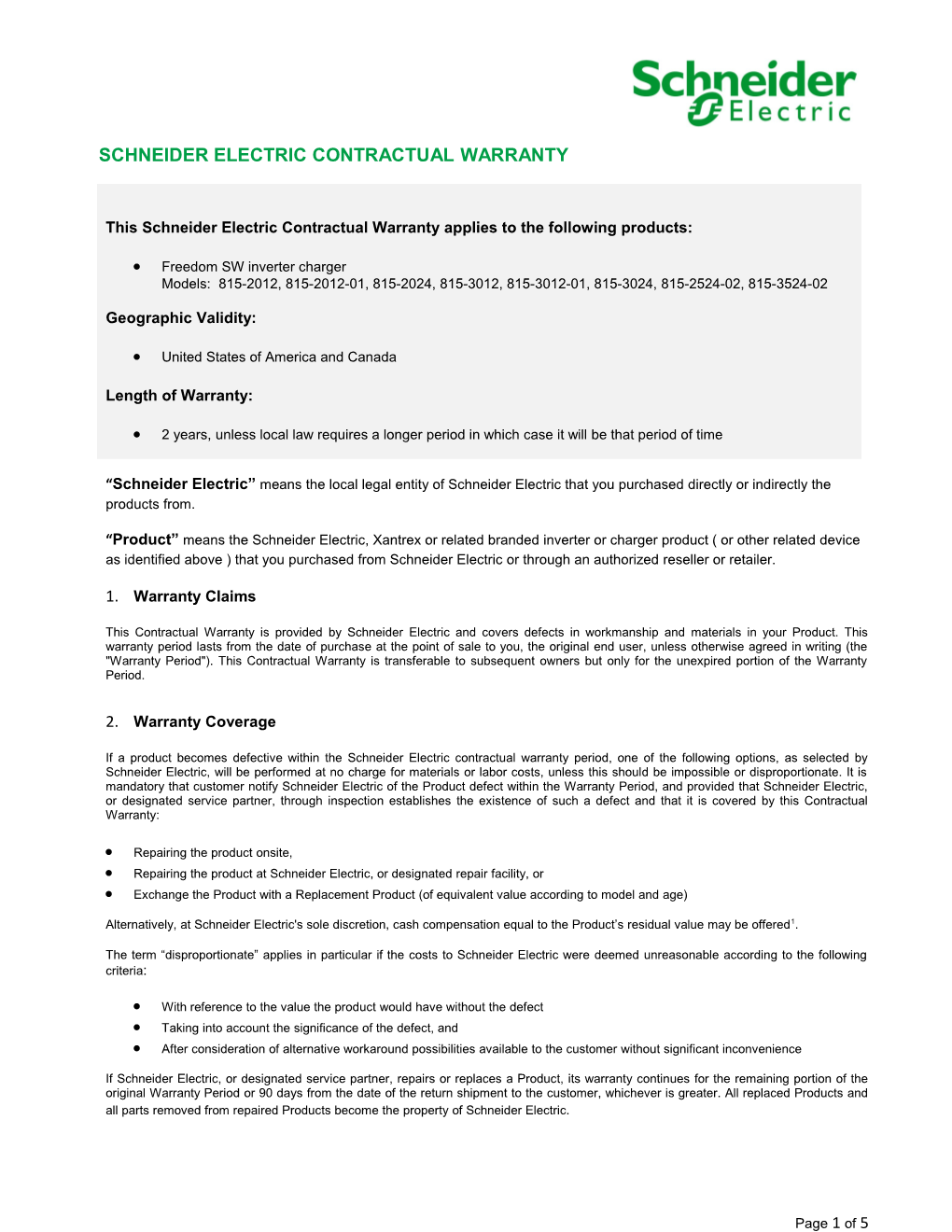 Schneider Electric Limited Warranty