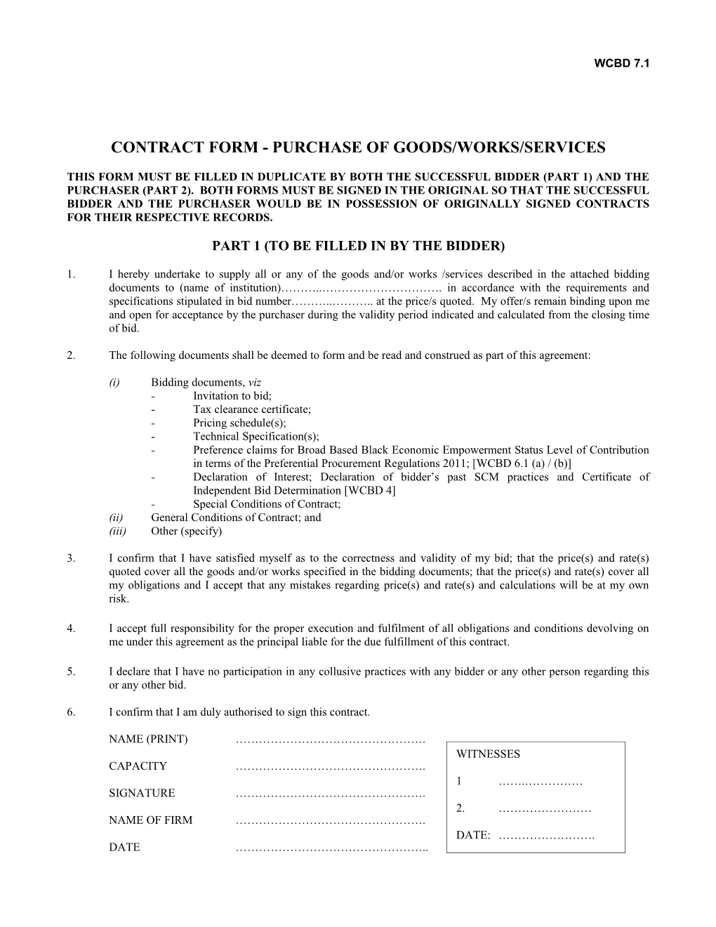 Contract Form - Purchase of Goods/Works/Services