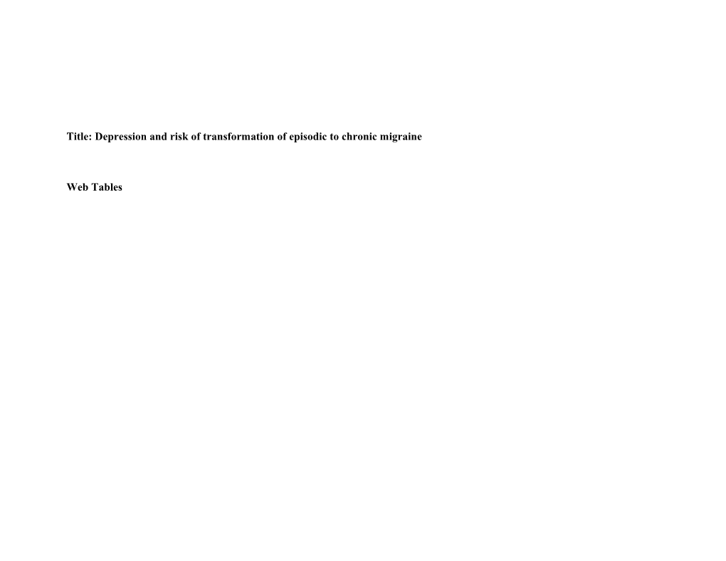 Title: Depression and Risk of Transformationof Episodic to Chronic Migraine