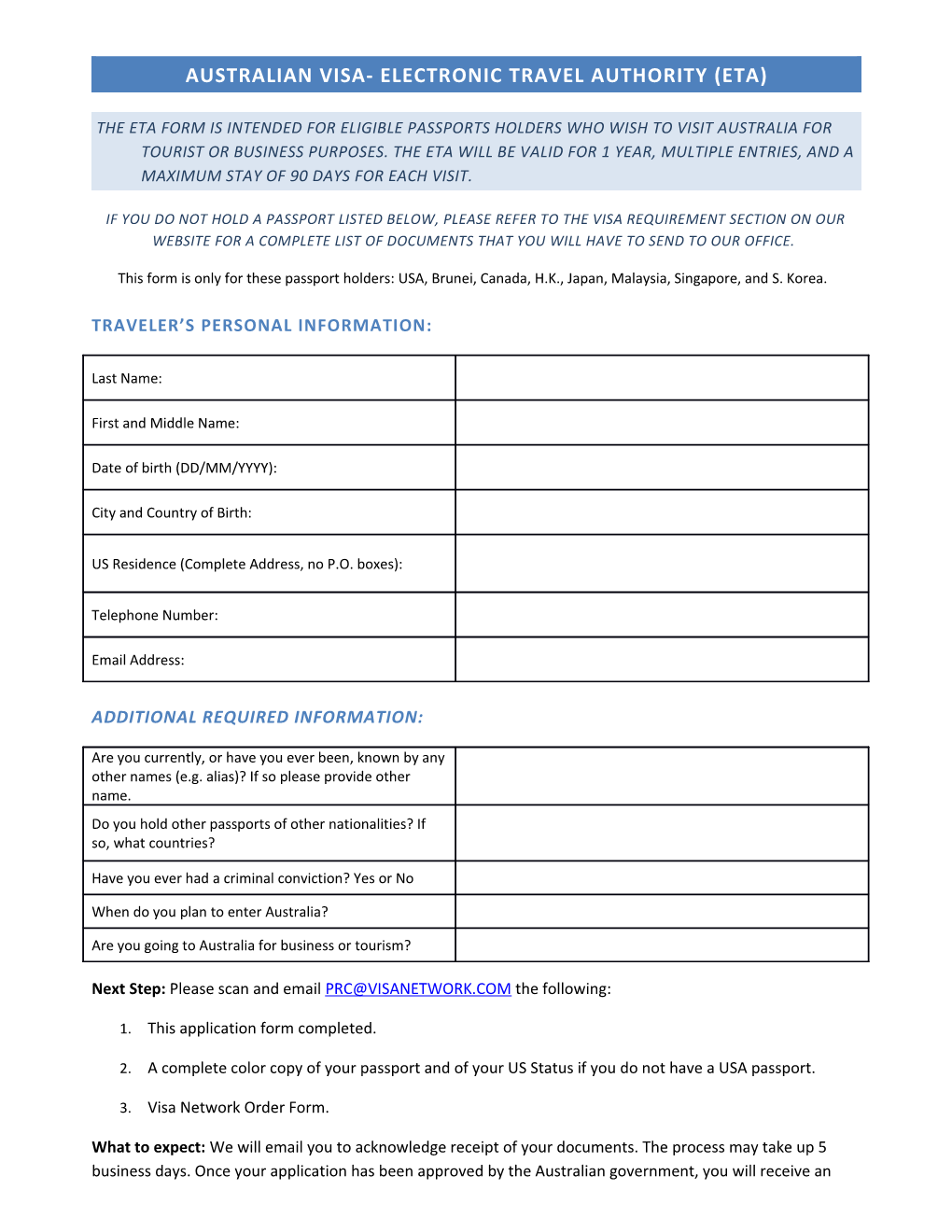 Australian VISA- Electronic Travel Authority (Eta)