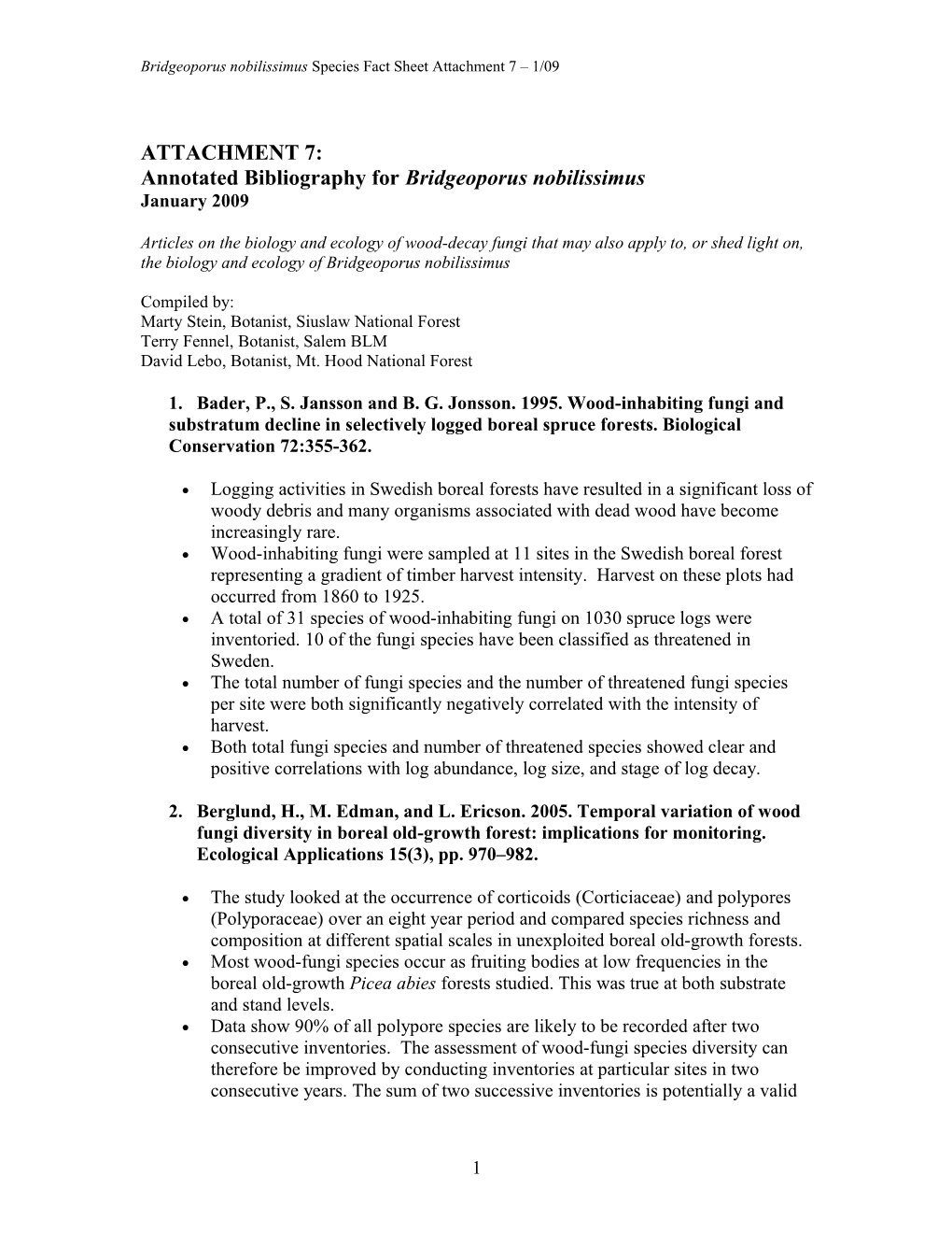 Annotated Bibliography for Bridgeoporus Nobilissimus