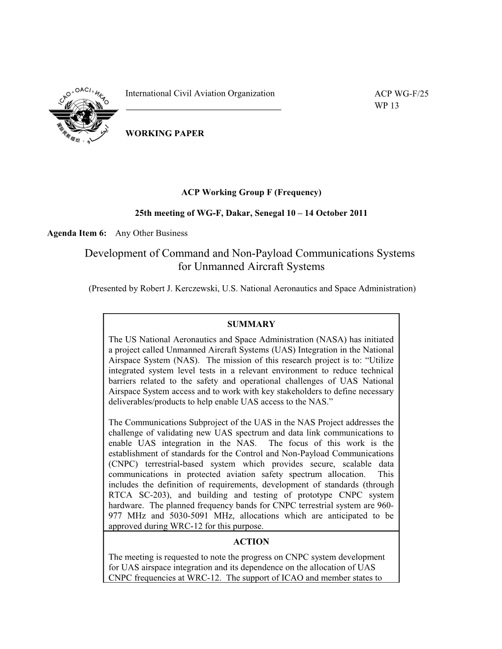 Development of Command and Non-Payload Communications Systems for Unmanned Aircraft Systems