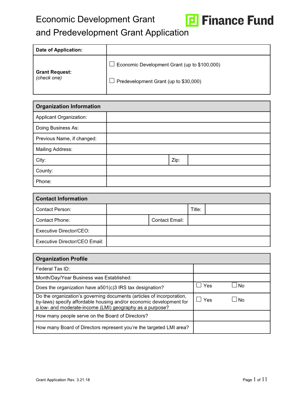 And Predevelopment Grant Application