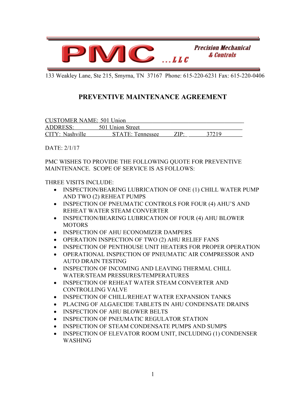 Preventive Maintenance Agreement