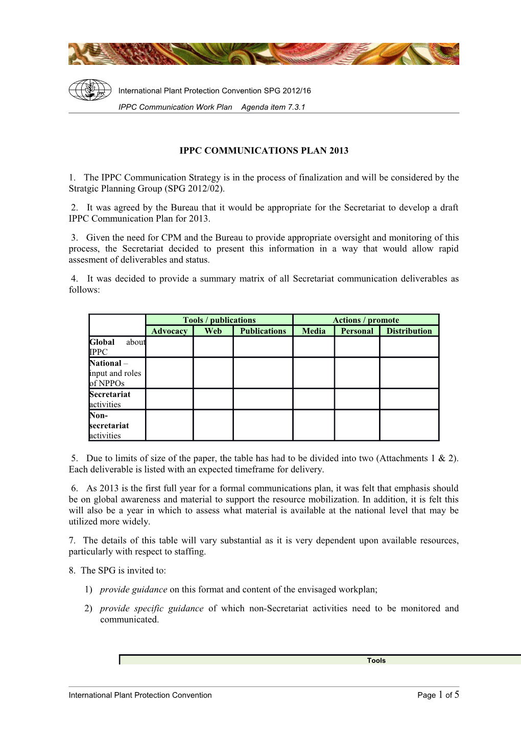 IPPC Communication Work Planagenda Item 7.3.1